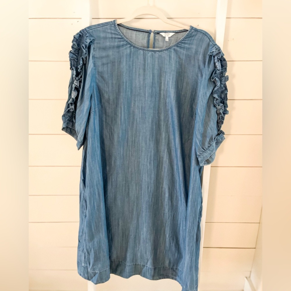 Chambray ruffle sleeve dress! Barely worn! ✨